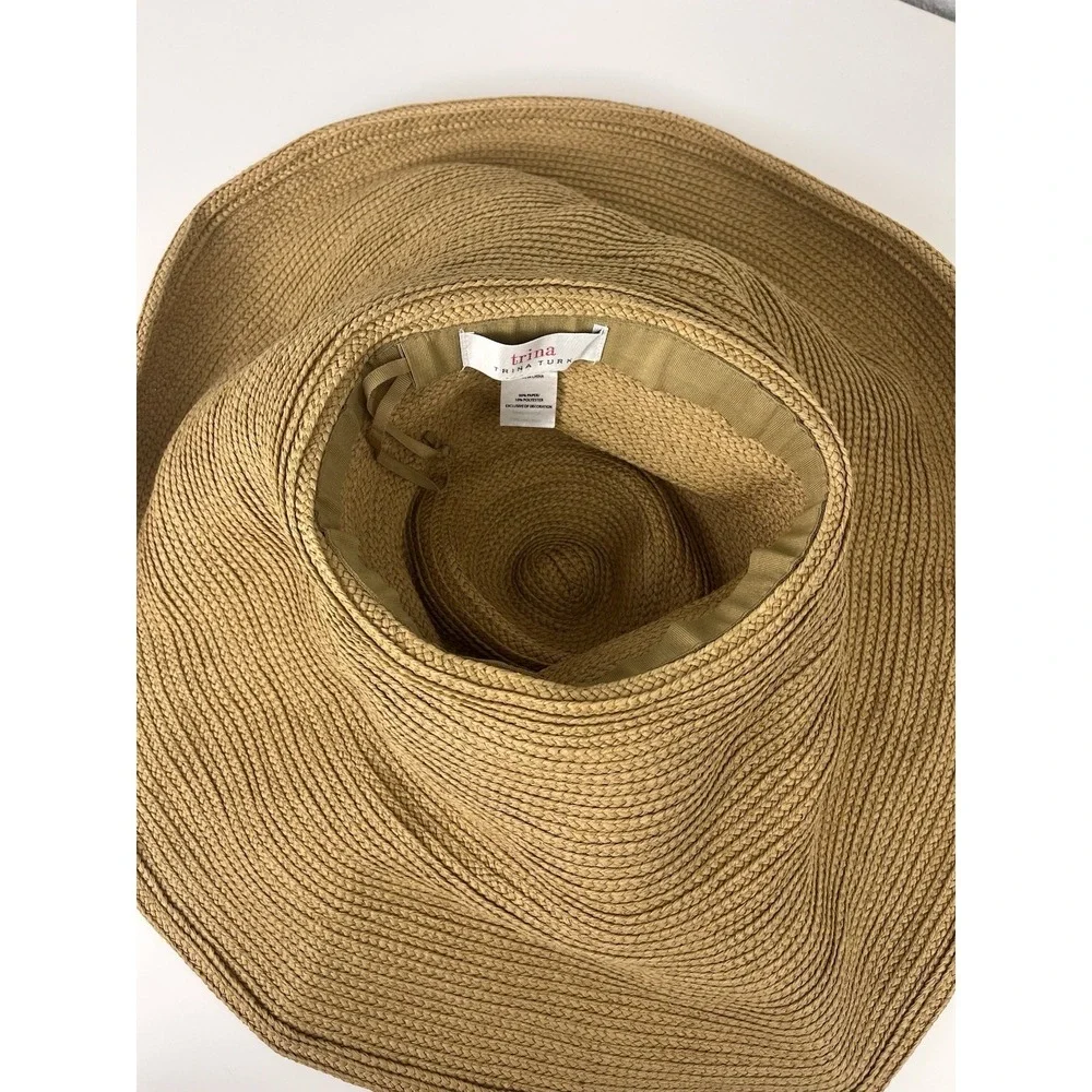 Trina Turk Palmas‎ Oversized Sun Hat OS NWOT Pink Ribbon Tan Floppy Resort Beach